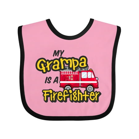 

Inktastic My Grampa is a Firefighter with Fire Truck Boys or Girls Baby Bib
