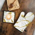 thumbnail image 5 of Gold and White Marble Kitchen Oven Mitt and Pot Holder Sets 2 Pcs for Baking, Cooking and Grilling, Heat Resistant Up To 392 °F, 5 of 7