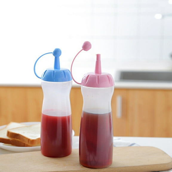 SKISUNO Set of 2 Portable Leak-Proof Squeeze Bottles for Condiments and Ingredients, Plastic PP Dispenser