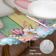 thumbnail image 3 of Easter Bunny Round Tablecloth, Fitted Table Cover with Elastic for 55"-60" Round Tables, Cute Rabbit Eggs Flowers Colorful Wood Plank Table Cloth Outdoor Indoor Dinning Party Waterproof Tablecloths, 3 of 7