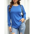 thumbnail image 3 of TEMOFON Women's Tops Long Sleeve Crew Neck Tunic Top Casual Loose Fit Soft Tee T-Shirts Blue Business Blouse, 3 of 6