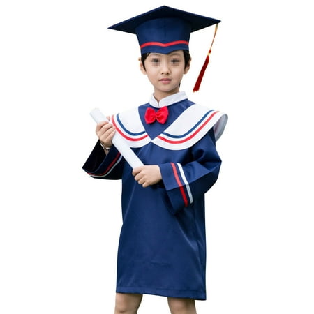 

Kids Gown And Cap Kids Graduation Gown Doctoral Certificate Sets School Uniforms Graduation PhD Cloak Child Robe Cosplay Costume for Graduation Ceremony (Stand Up Collar Suitable Height 120cm)