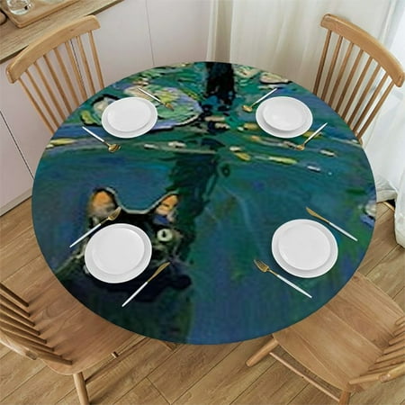 

Patifu Cat Lily Pads Swimming Round Table Cover Stain Resistant Washable Indoor Outdoor Tablecloth Kitchen Dining Wedding Parties 100% Polyester Elastic Edge Waterproof 54 -58