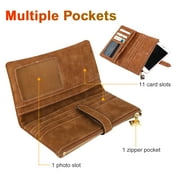 Vegan PU Leather Wallet, TSV Long Wallet with Multi-Cards for Women, Slim Bifold Purse, Card Holder with Snap, Brown