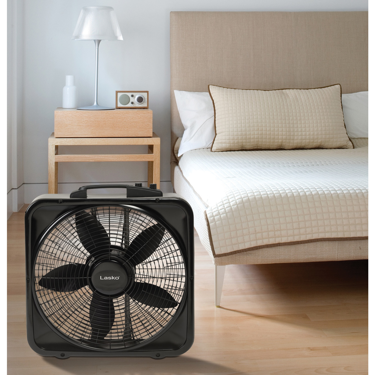 Lasko Weather-Shield Select 20 Box Fan with Thermostat, B20570, Black -  Walmart.com