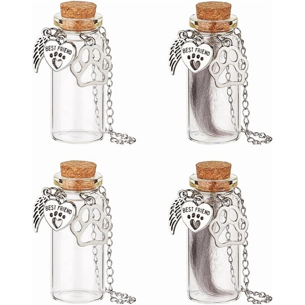 4 frascos conmemorativos para el pelo de mascotas, de cristal, con colgantes de corazón y tapón de corcho, para el pelo de perros y gatos.