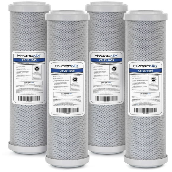 Hydronix 4 Pack Carbon Block Water Filters Coconut Shell Cto For Whole House Ro Di Hydroponics - 10"" X 2.5"" 5 Micron