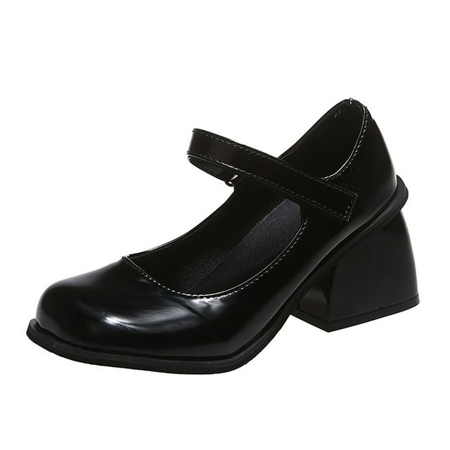 TIEVOSA Leisure Women Artificial Leather Solid Color Autumn Thick Sole Square Heels on Lazy People Round Toe Shoes