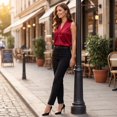thumbnail image 6 of Dweltoz Women's Wrap V Neck Sleeveless Satin Blouse Elegant Overlap Collar Draped Tank Tops Dressy Casual Soft Comfy Shirts,Red L, 6 of 6