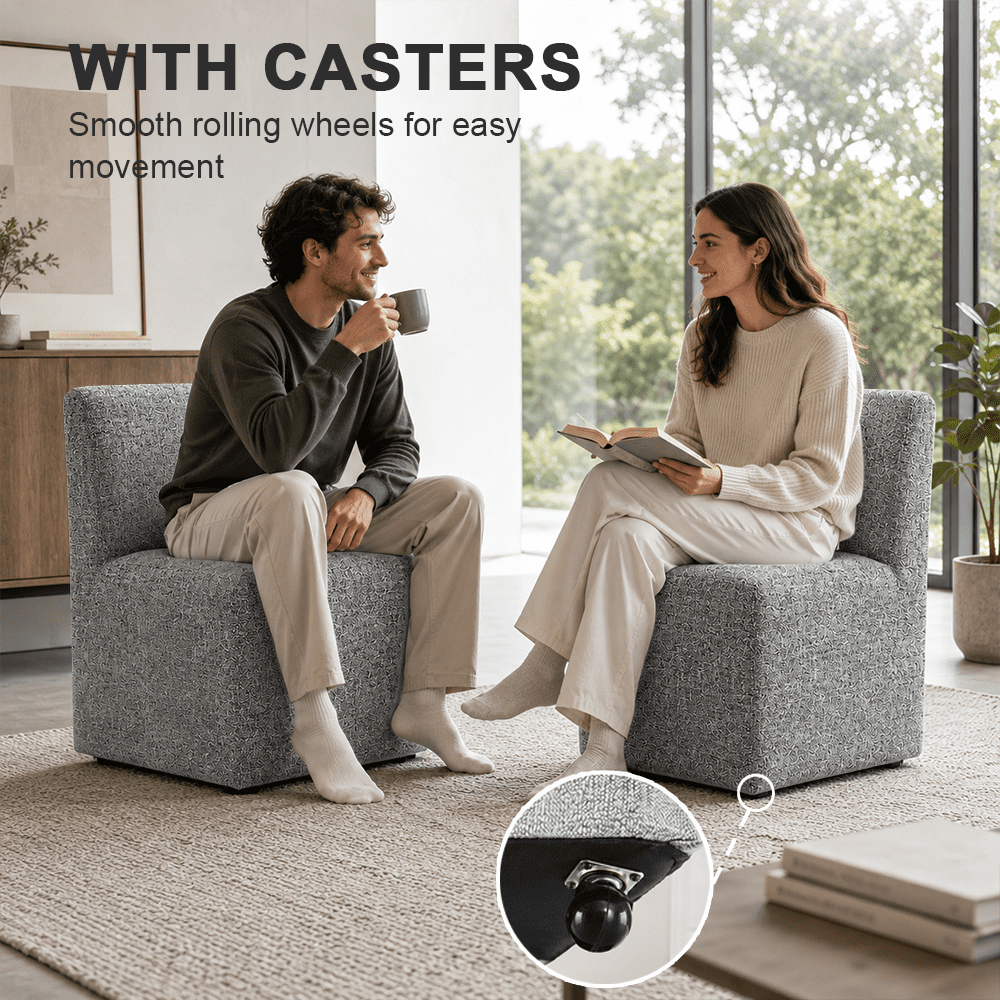 Aenkyo Dining Chairs with Casters, Set of 2, Upholstered Rolling Side Chairs, Pewter Gray