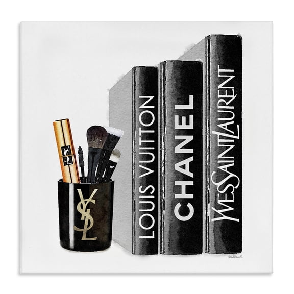 Stupell Industries Art Deco Fashion Designer Makeup Bookstack Black Watercolor Canvas Art, 17 x 17, by Amanda Greenwood