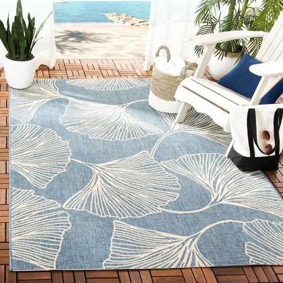 SAFAVIEH Courtyard Jeneka Distressed Indoor/Outdoor Area Rug, Blue/Light Beige, 5'3" x 7'7"