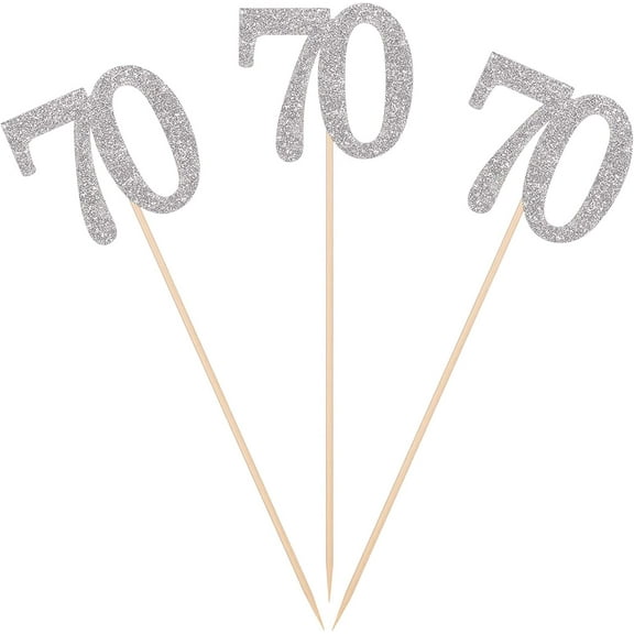 Pack of 12 Silver Glitter 70th Birthday Centerpiece Sticks Number Age 70 Table Topper Anniversary Pary Decorations