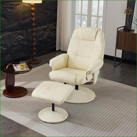 Recliners with Ottoman, 360° Swivel Massage Heated Recliner Chair, Beige PU Leather | Beige | PU
