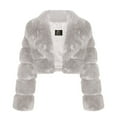 thumbnail image 3 of Women's Cropped Faux Fur Jacket Shaggy Open Front Lapel Jacket Fall and Winter Outwear for Evening Dresses Beige M, 3 of 5