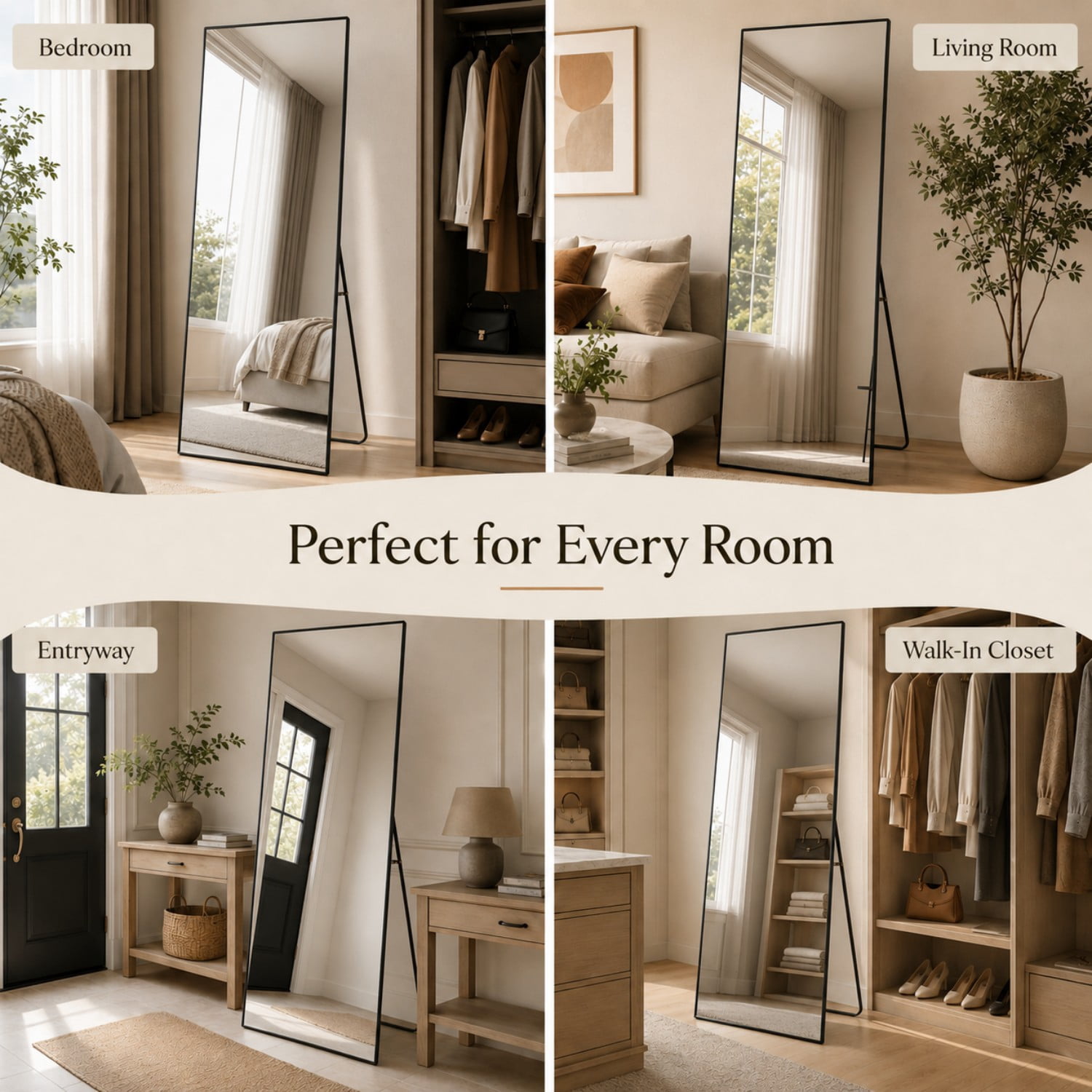 BEAUTYPEAK 64"x21" Full Length Mirror Rectangle Body Dressing Floor Standing Mirrors, Black
