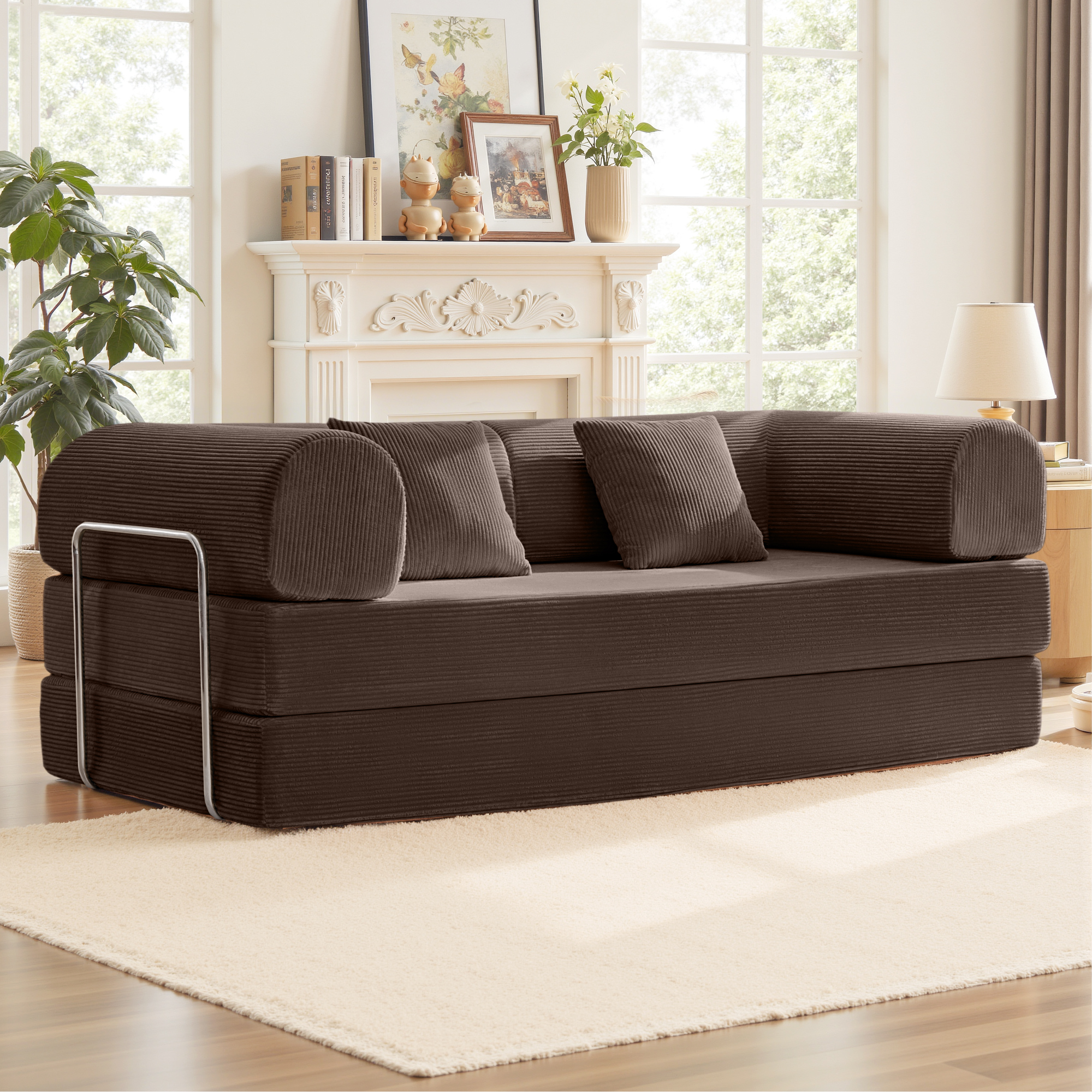 COOLHUT 78.7" W Combination Sofa, High Rebound Density Foam Sofa Couch, Two Forms Floor Couch Three Seats Sofa Bed for Living Room, Bedroom, Coffee