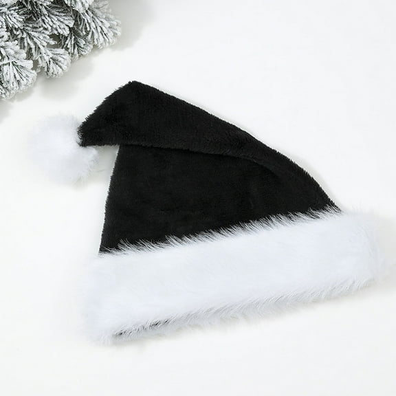 Jinswick Unisex Adult Santa Hat, Long Fur Christmas Hat - One Size Fits All - Multiple Colors Party Decorations,Black
