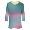 thumbnail image 3 of vigerkar 3/4 Length Sleeve Womens Tops Summer Three Quarter Striped Shirts Dressy Casual Printed Tunic Tops Women Blouses Hot Pink, XXL, 3 of 3