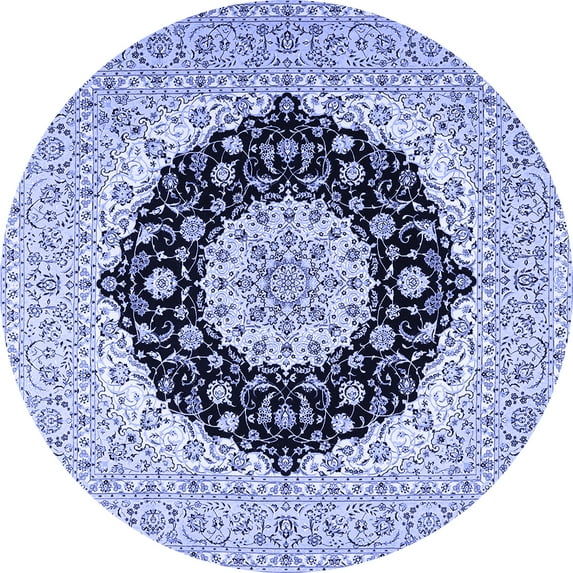 Ahgly Company Machine Washable Indoor Round Medallion Blue Traditional Area Rugs, 8' Round