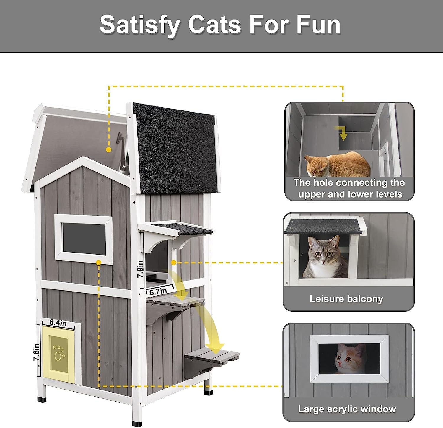 Wooden Outdoor Cat House Shelter Two Story with Openable Roof, Escape Door, Weatherproof Design for Feral Cats, Indoor Outdoor Use, green