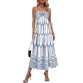 thumbnail image 3 of Robe Longue Maxi à Taille Haute à Col Licou Imprimée de Style Bohème pour Femmes Blanc et Bleu m, 3 of 9