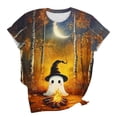 thumbnail image 6 of Women's Cute Halloween Tee Ghost Campfire Autumn Forest Graphic Short Sleeve Crewneck T-Shirt Fall Festival Top Season Casual Shirt Funny Holiday Tops, 6 of 6