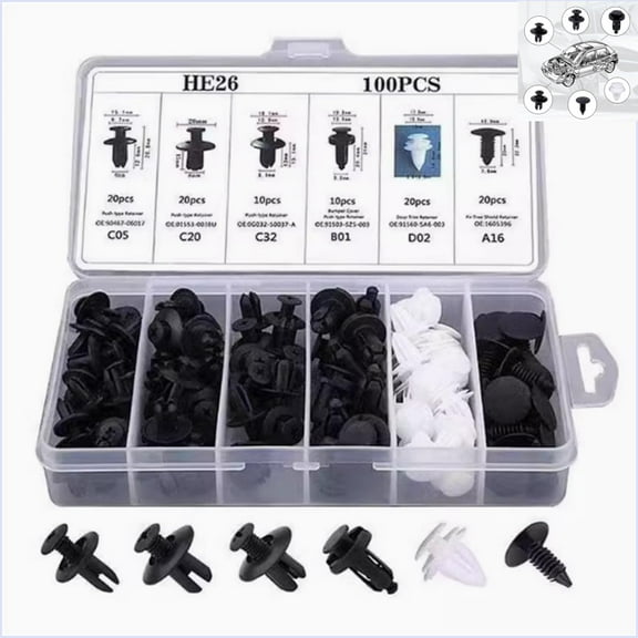 100 Pcs Bumper Clips Car Clips Plastic Rivets Fasteners Push Retainer Kit with Sizes Auto Push Pin Rivets Set with Fastener Remover.