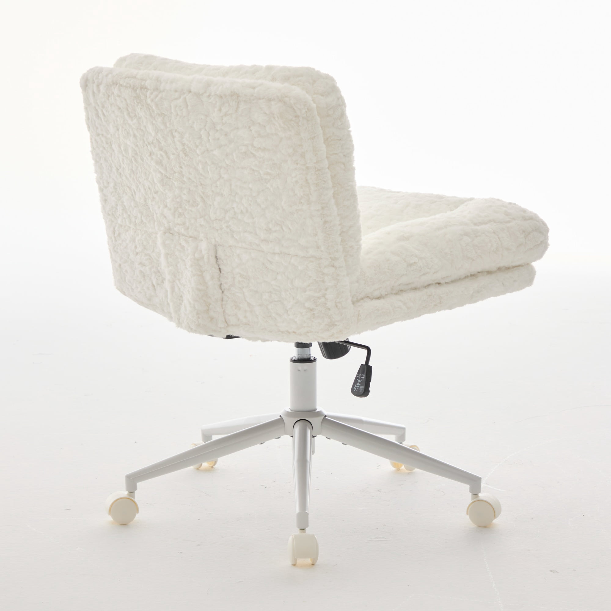 26.4 inch Wider Seat Office Chair, Artificial Rabbit Hair Home Chair with Metal Base, Adjustable Desk Chair Swivel Office Chair, Vanity Chair (Cream)