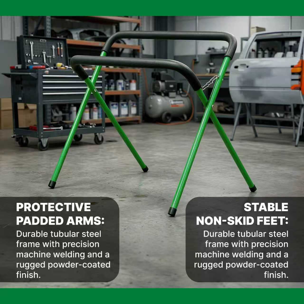 LAUCO Portable Workbench Folding Stand, 500 Pound Capacity Foldable Portable Work Stand , Heavy-Duty Bumper Stand for Garage and Shop (2 Green)