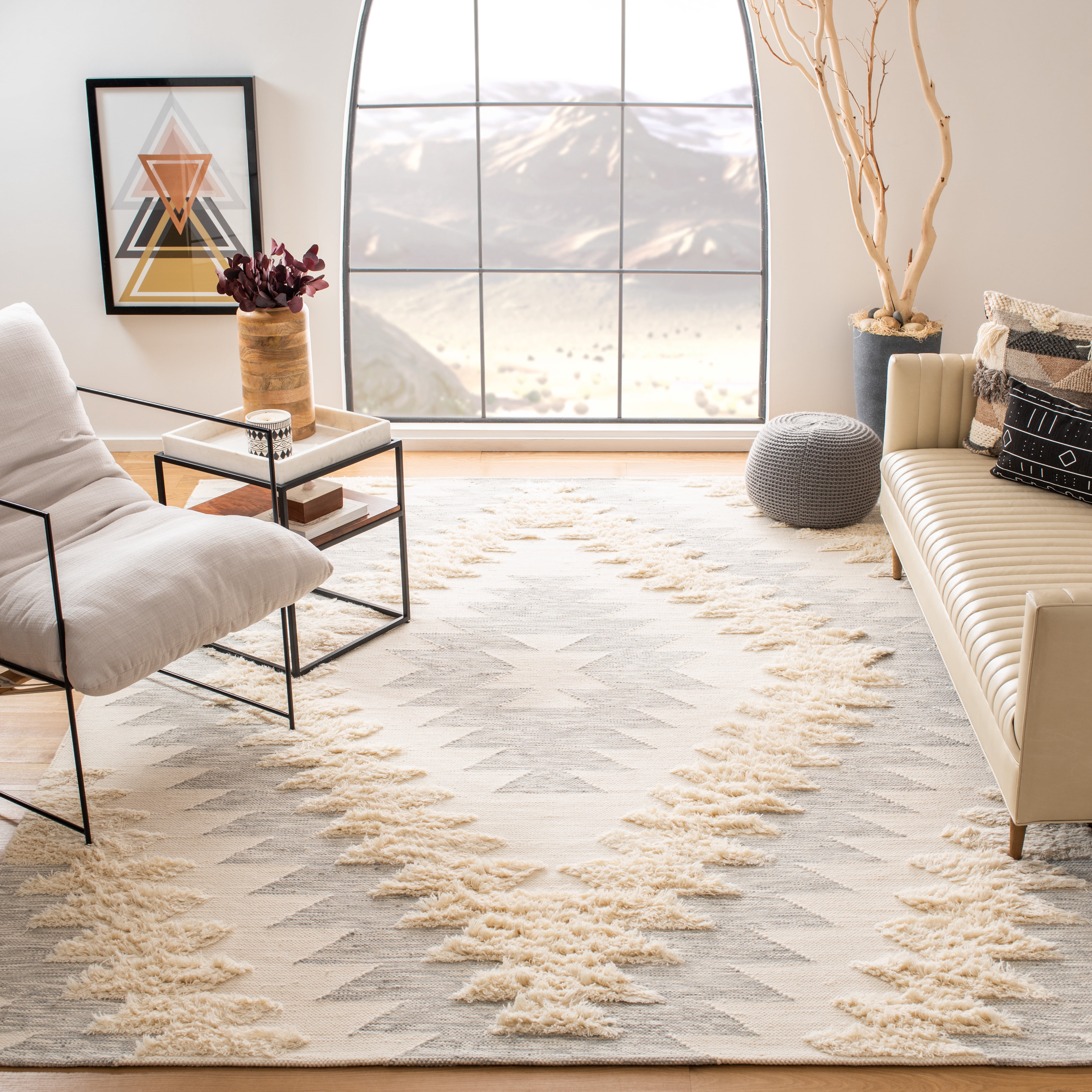 SAFAVIEH Kenya Lennard Geometric Area Rug, Grey/Ivory, 9' x 12'