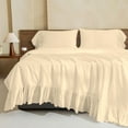 thumbnail image 3 of 4 Piece Corner Ruffle Sheet Set, 6" Inch Corner Ruffle On Flat Sheet And Pillowcases, 18 Inch Deep Pocket, 100% Egyptian Cotton, 800 TC, Queen Size, Solid Ivory, 3 of 6