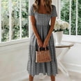 thumbnail image 6 of MYAOYI Dresses for Women Square Neck Short Sleeve Midi Dress Ditsy Floral Tiered Flowy Summer Casual Dress, 6 of 7