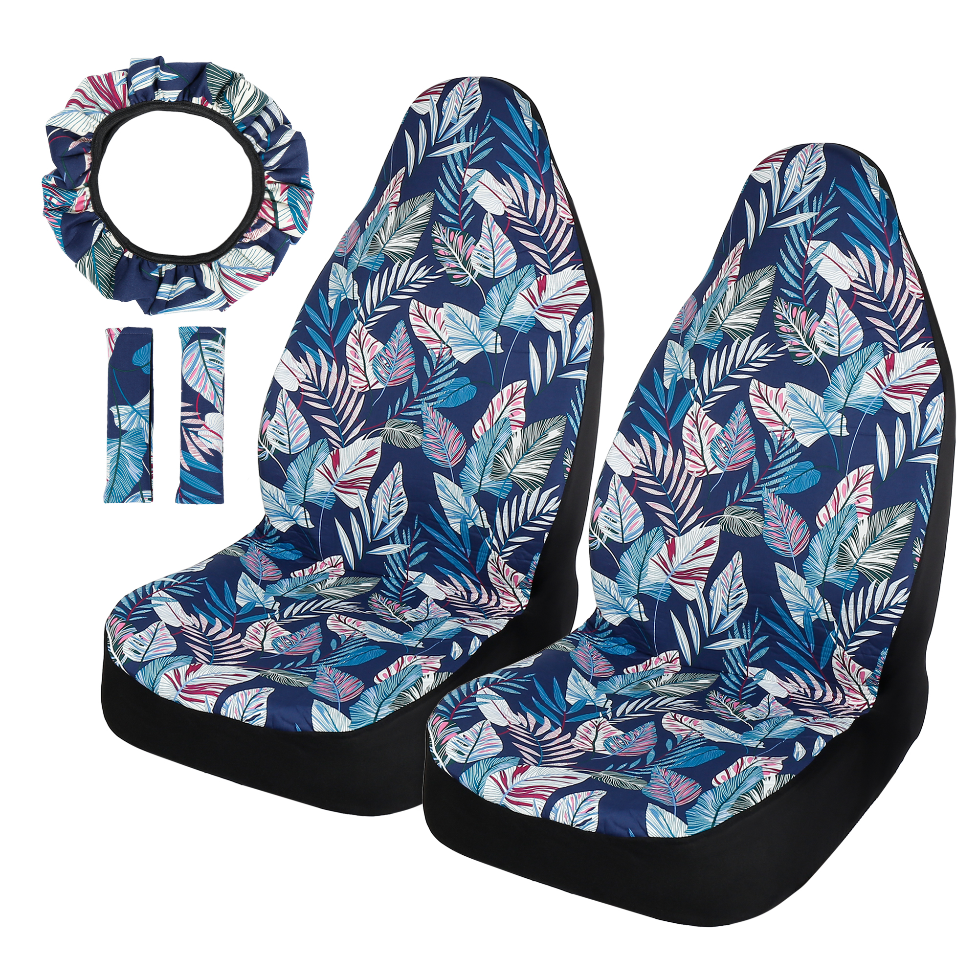 Unique Bargains Universal Multicolor Cotton Linen Front Seat Cover Steering Wheel Seat Belt