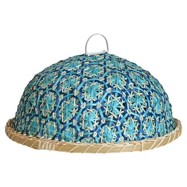 Cesta de mimbre de bambú con tapa para fiestas en restaurantes, hogares e interiores. azul
