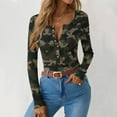 thumbnail image 5 of Women Ribbed Knit Henley Tops Casual Long Sleeve V Neck Camo Shirt Slim Fit Pullover T-Shirts, 5 of 6