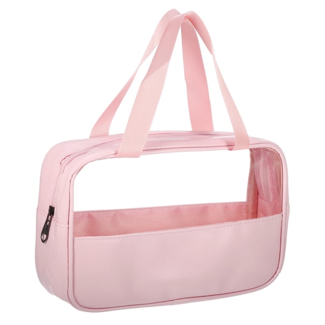 Bolsa de Maquillaje Mediana Transparente de Parchwork Durable para Mujeres Unique Bargains para Vacaciones Camping PU Cuero PVC Rosa-L