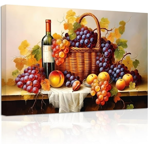 ZHONGYUTONG Kitchen Wall Art Grapes and Wine Picture Fresh Fruits Canvas Prints for Kitchen Restaurant Dining Room Decor Framed (16.00" x 24.00")