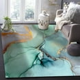 thumbnail image 3 of 2x3ft Teal Marble Golden Lines Bedroom Rug, Turquoise Nature Stone Area Rug, Washable Easy To Clean Foldable With Rubber Backing Carpet For Hotel Living Room Boy Girl Room Nursery, 3 of 7
