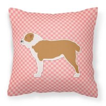 Carolines Treasures BB3628PW1818 Central Asian Shepherd Dog Checkerboard Pink Fabric Decorative Pillow