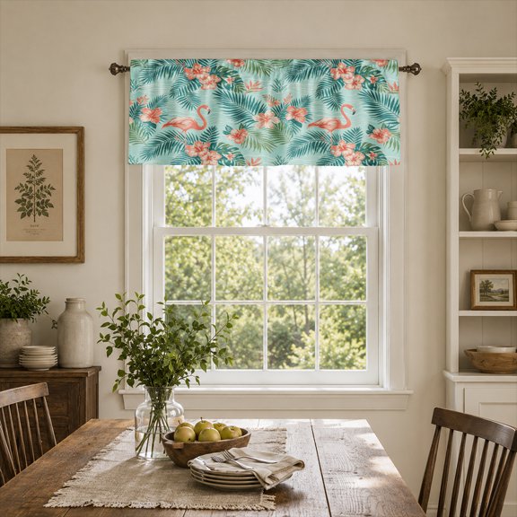 SPXUBZ Tropical Floral Window Valance Curtain Palm Leaf Flower Pattern Rod Pocket Kitchen Curtain Summer Home Decor