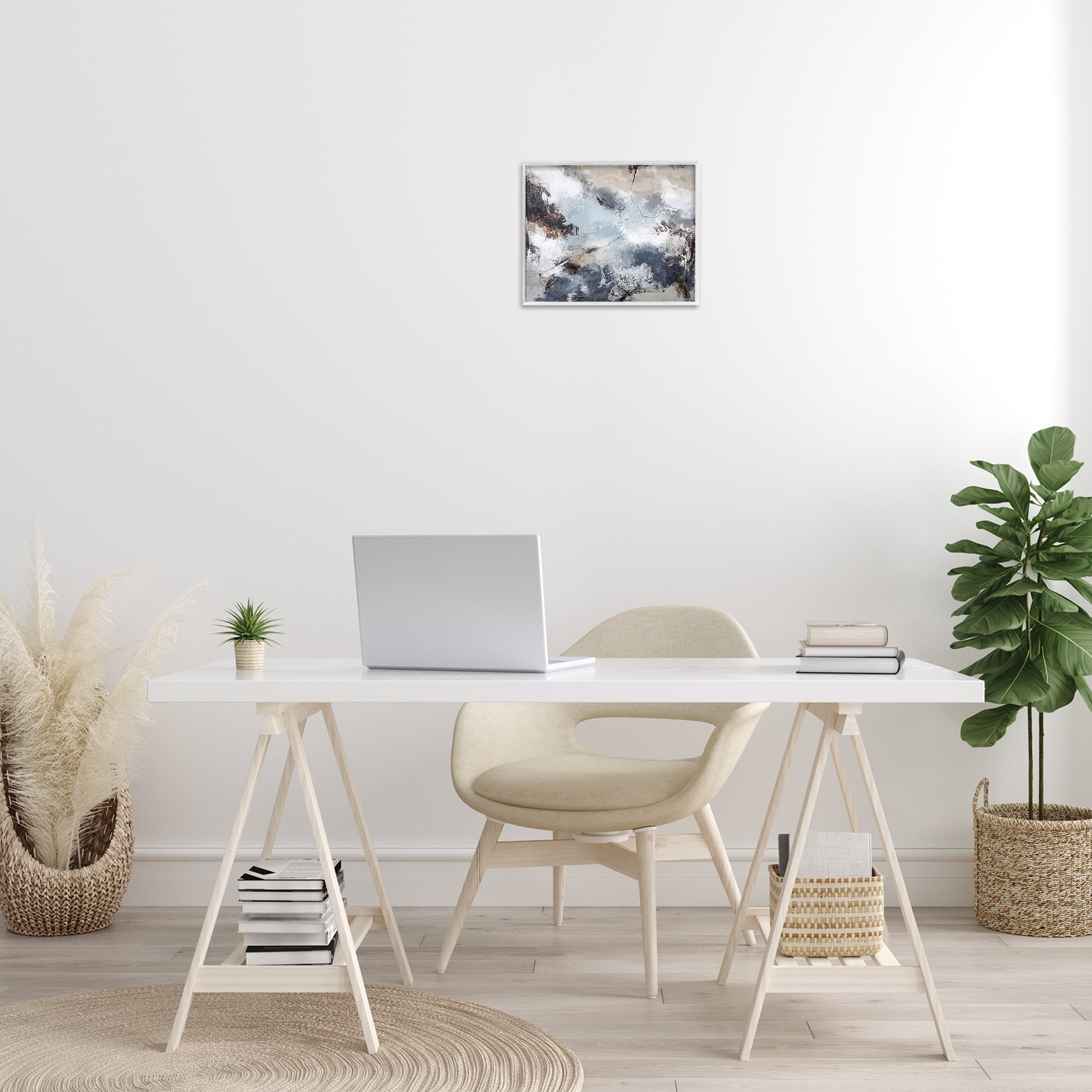 Stupell Industries Grey Organic Abstract Abstract Painting White Framed Art Print Wall Art, 14 x 11