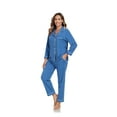 thumbnail image 3 of MAYFISH 100% Cotton Pajama Sets for Women Long Sleeve Sleepwear Button Down Pjs Fall 2 Piece Lounge Sets S-XXL(Azure, X-Large), 3 of 7