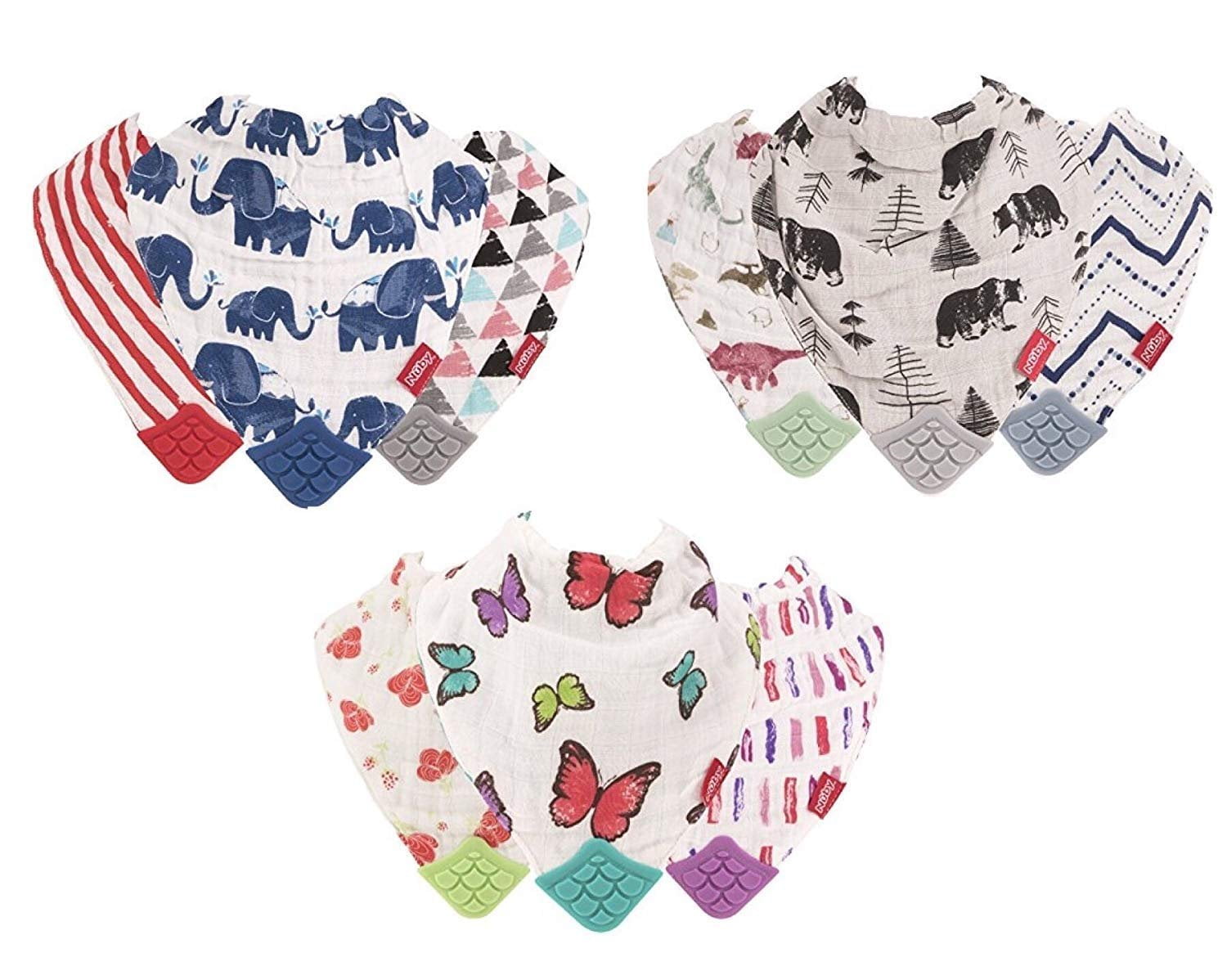 Nuby Nuby 3-Piece Muslin Bandana Bib with Teeth, Colors May Vary