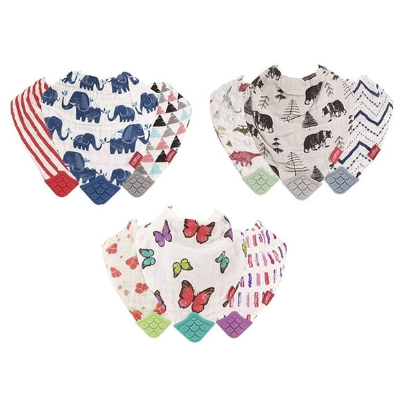 Nuby Nuby 3-Piece Muslin Bandana Bib with Teeth, Colors May Vary