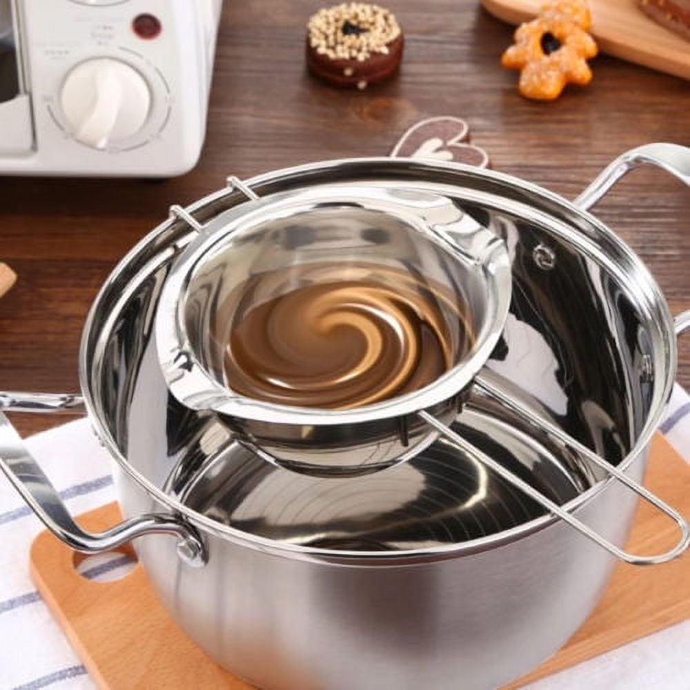 Walfront Stainless Steel Double Boiler Pots Universal Insert Melting Pot-Double Boiler Insert, Double Spouts, Heat Resistant Handle-Chocolate Butter
