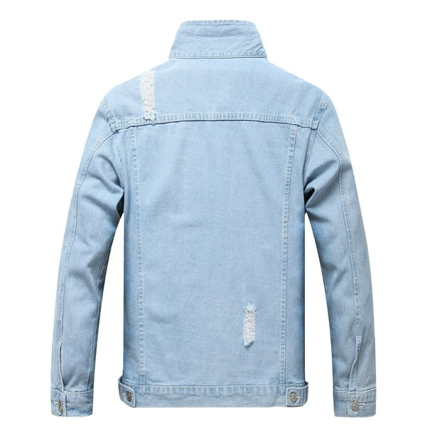 CEHVOM Men Jean Jacket Classic Ripped Slim Denim Jacket With Holes