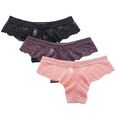 

3-Pack Womens Lace Thongs Low Rise Hallow Out Underwear Lace Panties T-Back Thongs