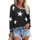 thumbnail image 2 of Camiseta de manga larga informal suelta con estampado de estrella de cinco puntas y cuello en V para mujer Pompotops gfhjh5635, 2 of 5