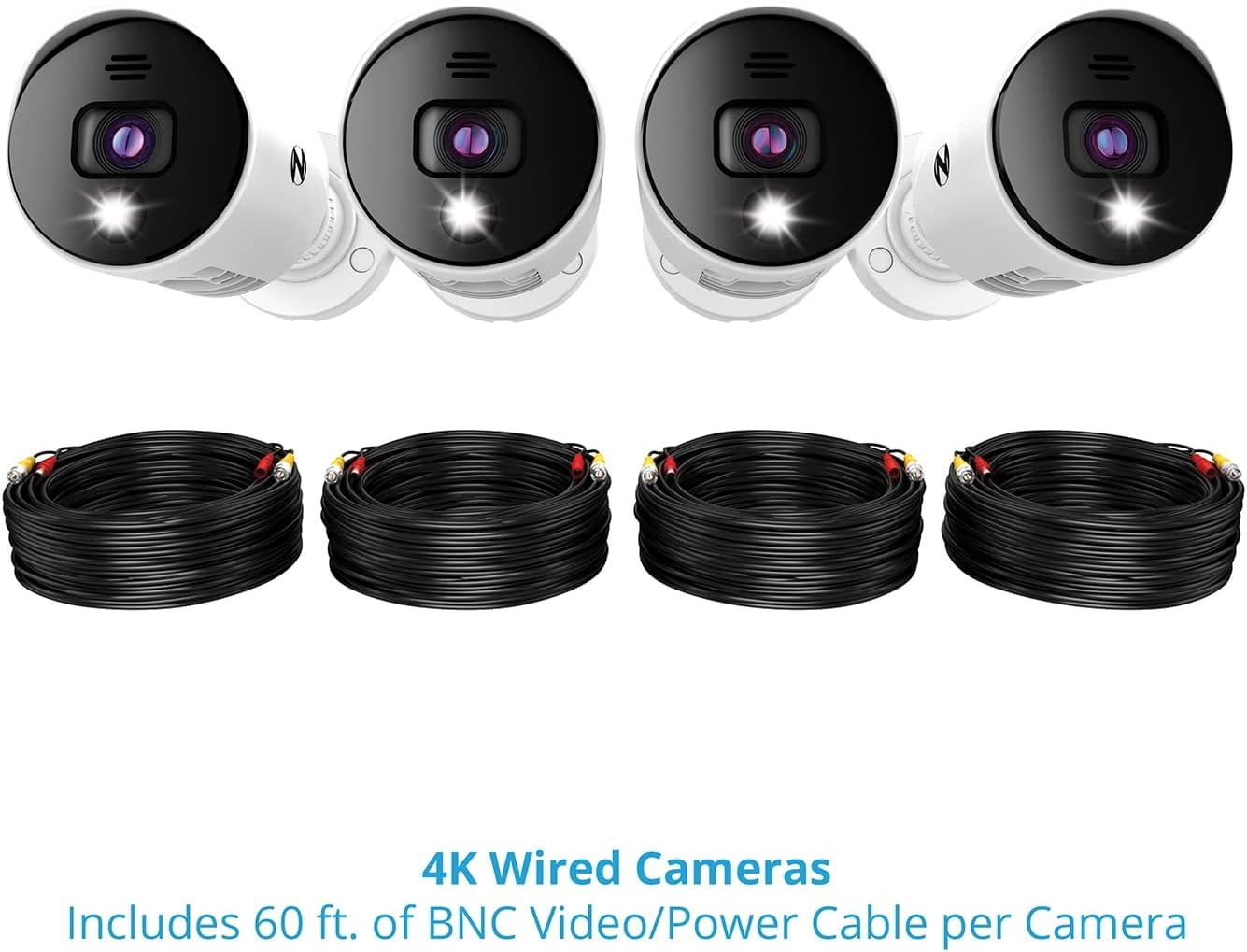 Night Owl Smart Detection Technology 4K UHD 4 CH Bullet Surveillance Camera, White & Black, 4 (Count)